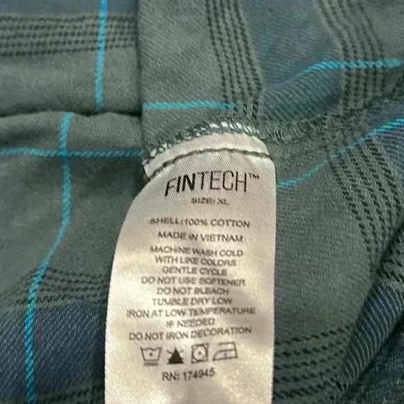 XL FINTECH Blue / Dark Green Checkered Button Down Shirt - Picture 6 of 8